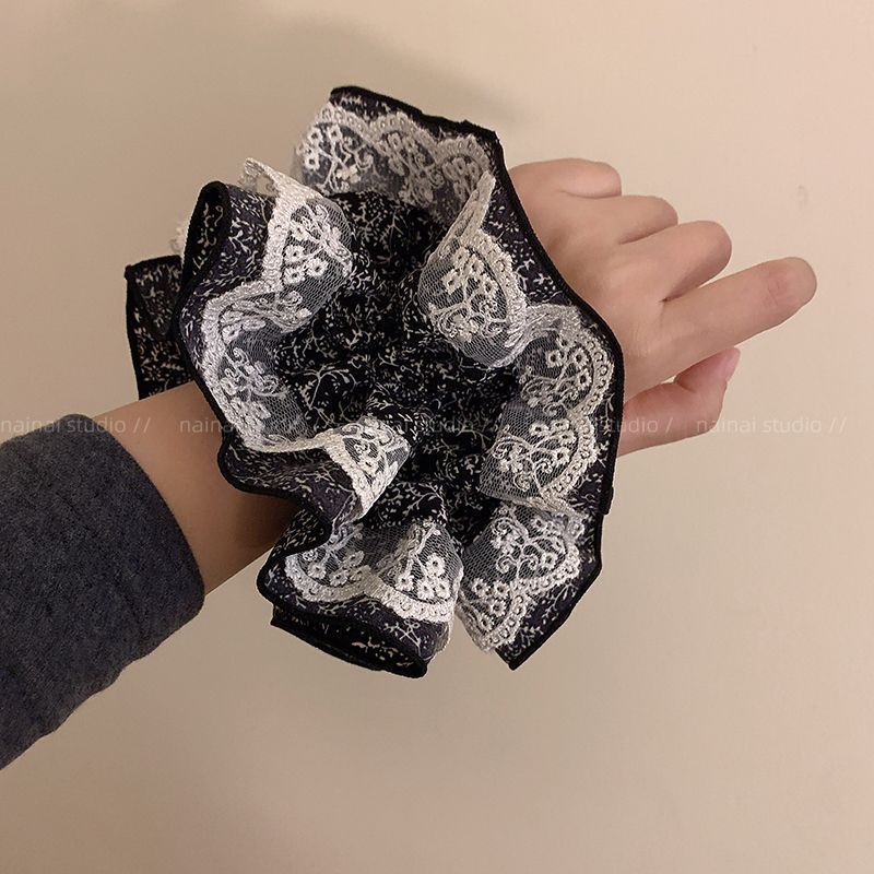 韩系蕾丝大肠发圈超大高级感慵懒风扎头花边发绳女丸子头头绳发饰|undefined