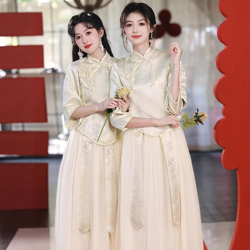Chinese-Style Bridesmaid Dresses 2026 New Autumn and Summer Long-Sleeve Chinese-Style Sister Dresses Bridesmaid Group Plus-Size Xiuhe Dress for Women Slimming Effect Chinese-Style Bridesmaid Dresses 2026 New Autumn and Summer Long-Sleeve Chinese-Style Sister Dresses Bridesmaid Group Plus-Size Xiuhe Dress for Women Slimming Effect