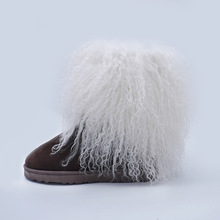 歐美中筒靴子女冬季保暖加厚防滑毛毛靴子中筒個性時尚雪地靴外貿