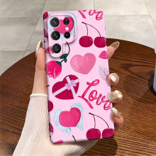 跨境爆款粉色樱桃爱心菲林壳适用三星S25精孔全包保护套S24硬壳女