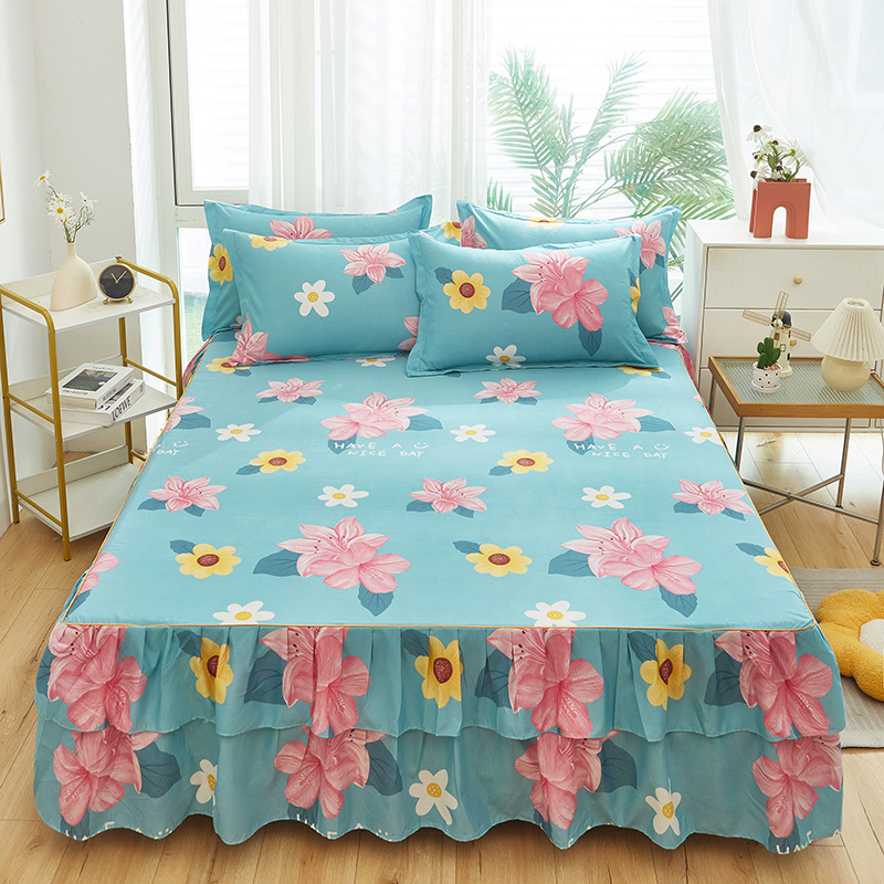 Máscara de cama Simmons transfronteriza, algodón de aloe vera, falda de cama de encaje bilateral de una sola pieza, cubierta de cama de princesa coreana, fábrica al por mayor