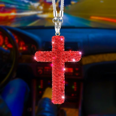 Diamond Cross Stainless Steel Car hanging - red