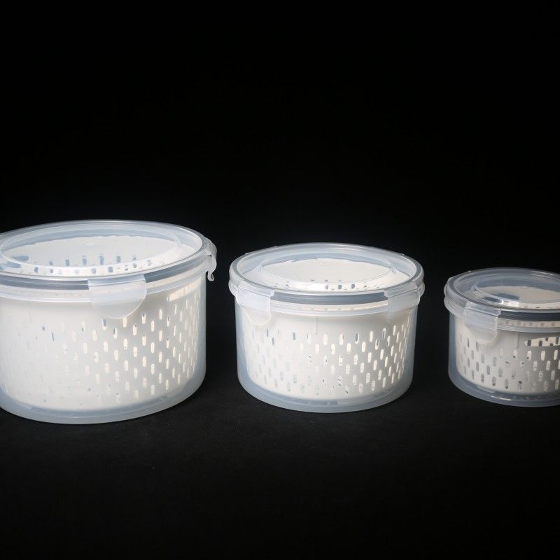 Round Double-Layer Storage Box with Draining Basket, Sealed Vegetable and Fruit Refrigerator Storage Box, Microwaveable Container