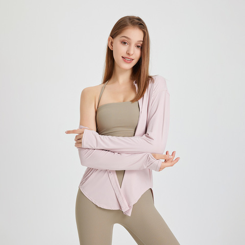Cool sun protection shirt sports coat women's loose long yoga wear top quick-drying fitness long-sleeved blouse summer