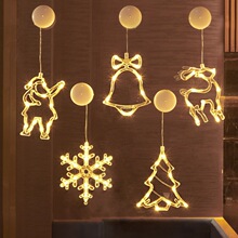 led圣诞节装饰灯雪人圣诞树铃铛五角星节日房间橱窗星星灯吸盘灯
