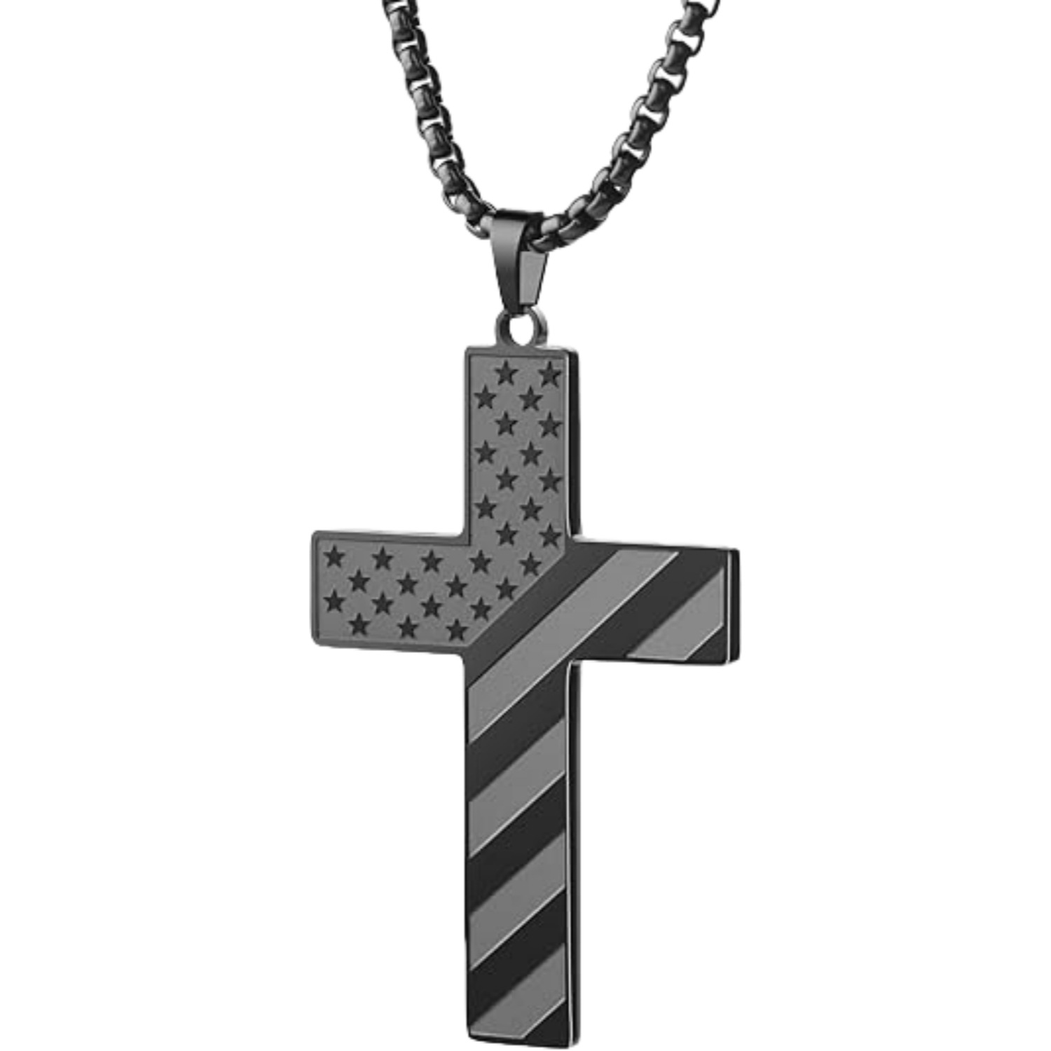 Collier croix drapeau américain étoiles et rayures acier inoxydable_voghion.com