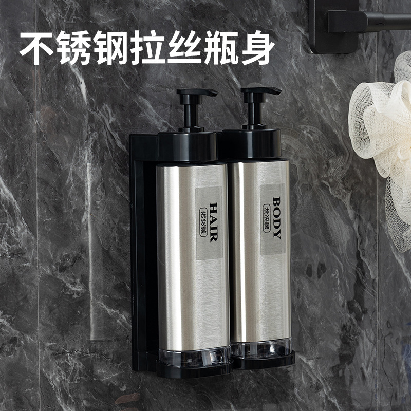 酒店皂液器壁挂手动按压洗发水沐浴露分装瓶免打孔304不锈钢 批发|undefined