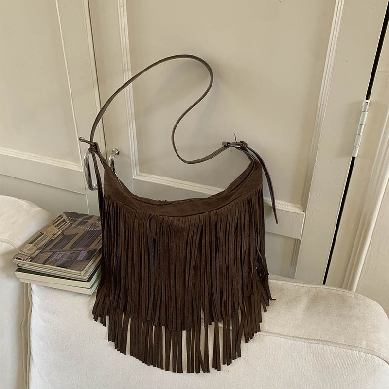 Cross-Border Amazon Popular Women's Bag Bohemian Style Tassel Bag 2025 New Shoulder Bag Commuter Crossbody Bag Cross-Border Amazon Popular Women's Bag Bohemian Style Tassel Bag 2025 New Shoulder Bag Commuter Crossbody Bag