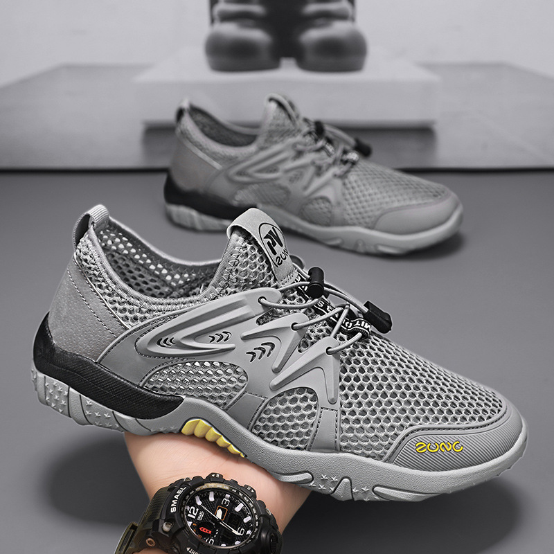 Zapatos de malla de verano para hombre, malla transpirable, zapatos finos para hombre, zapatos de senderismo de red única huecos, zapatos de moda deportiva de ocio de verano