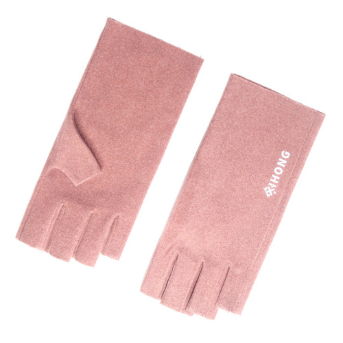 Students' writing warm gloves, girls' winter fingerless touch screen half-finger manicure shaping slimming German velvet gloves wholesale