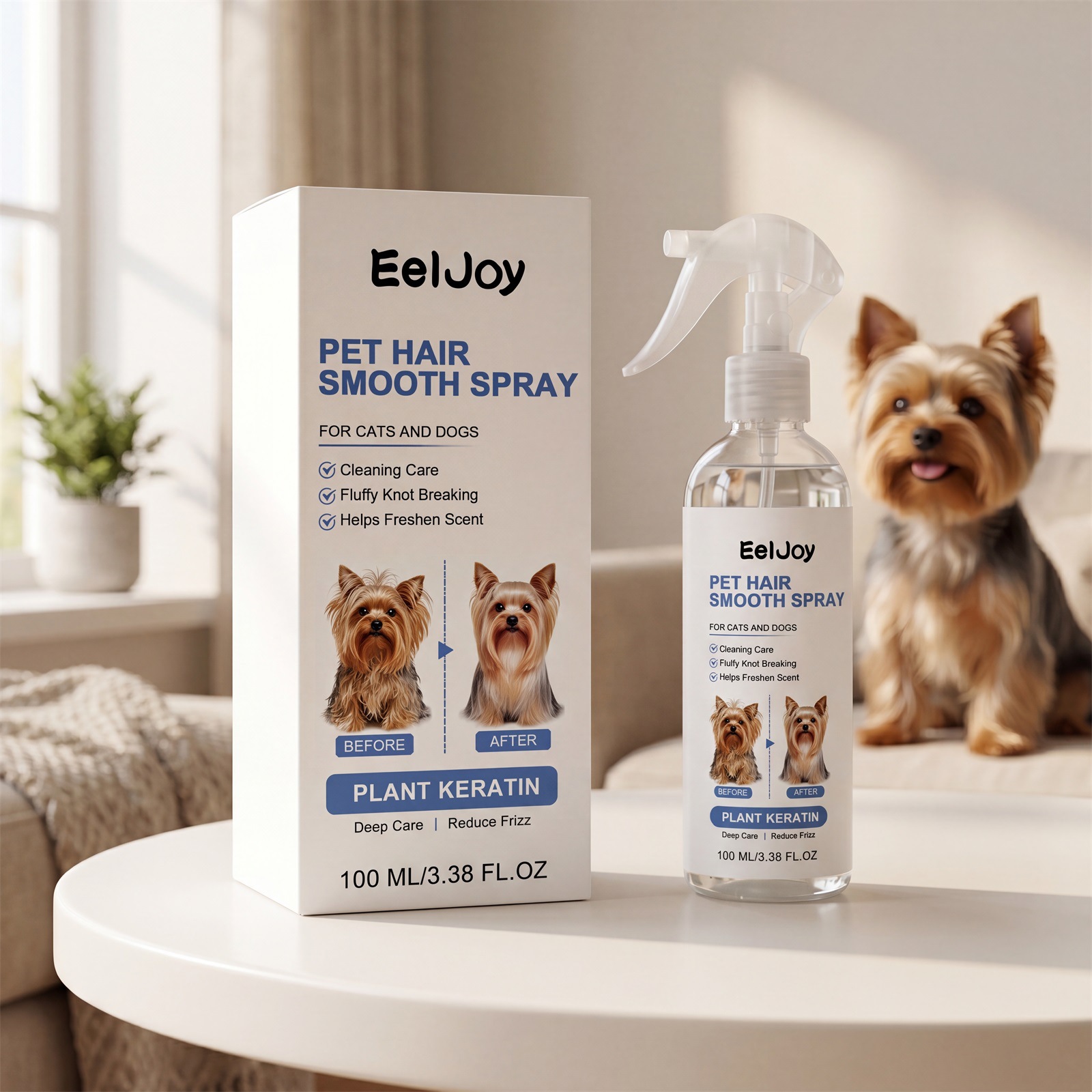 Eeljoy Pet Hair Smoothing Spray Daily Pet Hair Cleaning, Gentle, Refreshing and Comfortable Care for All Pets