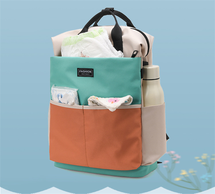 Fashionable color-blocking backpack for moms, 2025 new large-capacity backpack for taking kids out, maternity bag and baby bag undefined