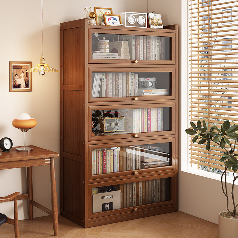 Dust-Proof Bookshelf Living Room Closed Multi-Functional Book Storage Cabinet Multi-Layer Non-Solid Wood Bookcase with Transparent Cabinet Door