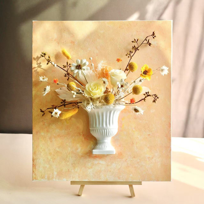中国のバレンタインデー永遠の花装飾画半壁花瓶絵画壁石膏花器レトロ花装飾材料油絵|undefined