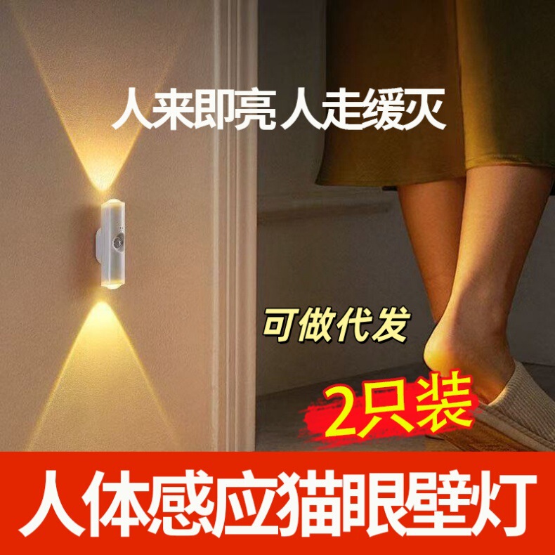 Rechargeable Bedroom Motion Sensor Light, No Wires, No Drilling, Ambient Light, Magnetic Door Entryway Light, Bedside Night Light