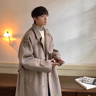 Mid-length Woolen Coat Men's Autumn and Winter Fashion Brand British Style Over-the-Knee Coat Korean Style Wool Coat