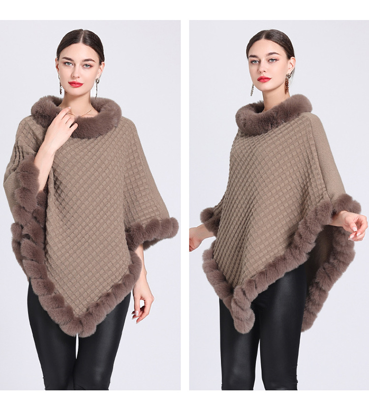Pelzkragen Cape Cape Damen Strickpullover Pullover Cape Mantel_voghion.com