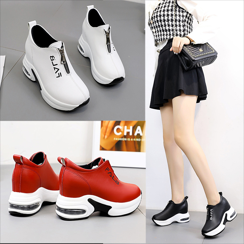 Hidden Heel Casual Thick Sole Slimming Leather Sneakers Spring Autumn New Platform Trendy Women's Shoes_voghion.com