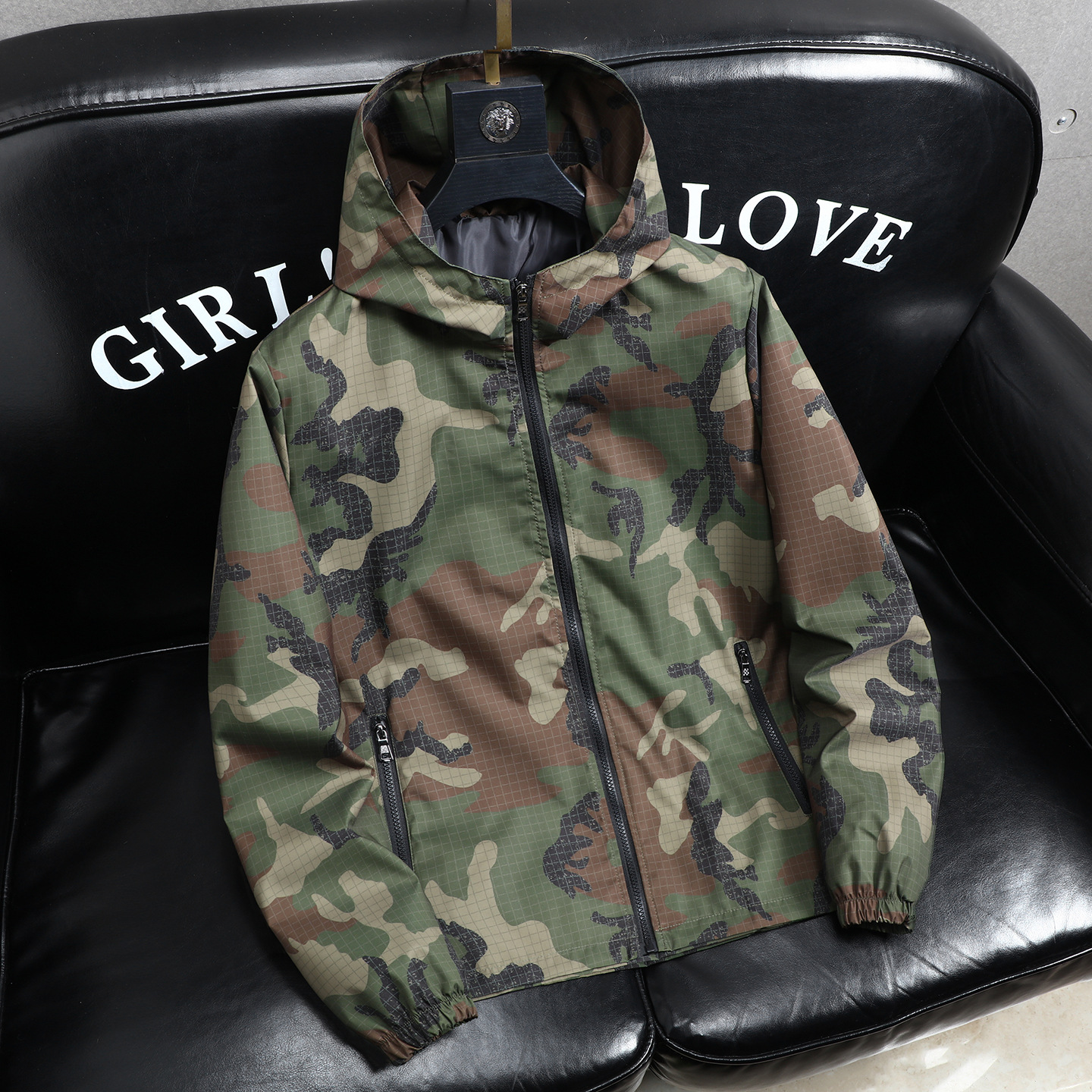 Giacca leggera di lusso da uomo, casual, primaverile, con cappuccio, vestibilità ampia, top alla moda in nero/grigio, maniche lunghe, lavabile in lavatrice, in poliestere._voghion.com