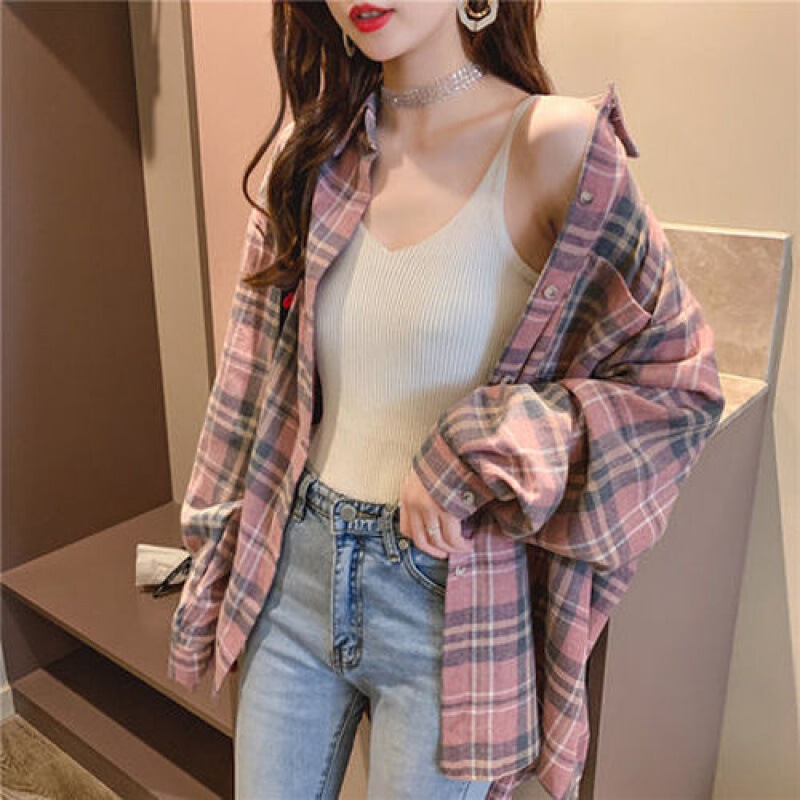 Official Figure Thin Plaid Shirt Women's Design Sense Niche Long Sleeve Retro Hong Kong Style Cold Style Shirt Korean Shirt