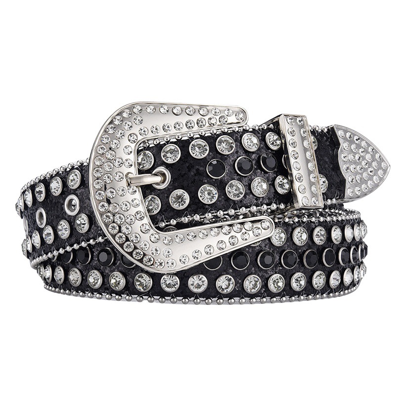 Moda europea y americana para hombres y mujeres cinturón punk Denim Rock y2g estilo de moda remache rhinestone con incrustaciones cinturón ancho para hombres