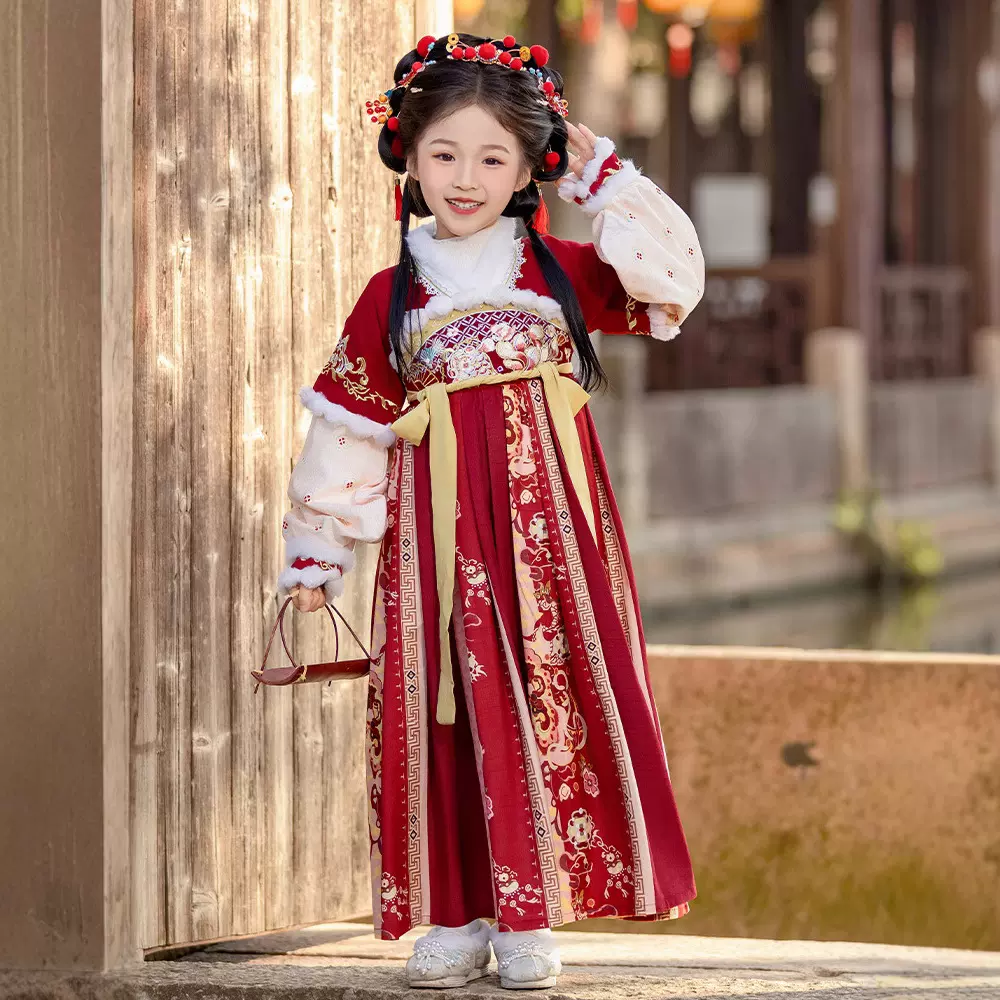 汉服女童2025新款儿童拜年服中国风过年衣服加绒加厚冬季新年唐装
