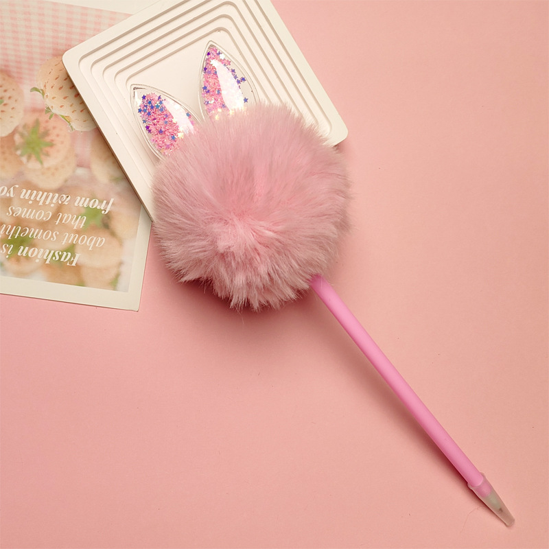 1 Piece Hairball Class Learning PVC Rabbit Fur Plastic Cute Ballpoint Pen display picture 3