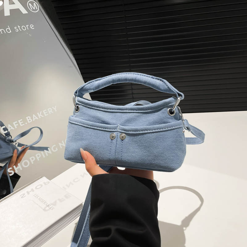 Bolso retro estilo de Hong Kong 2025 primavera y verano nuevo bolso femenino bolso casual de mezclilla bolso de hombro celebridad de Internet bolso de mensajero del mismo estilo marea