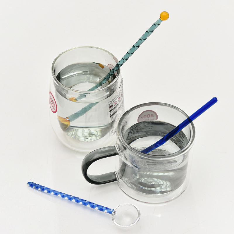 Cuchara de postre de leche creativa color transparente cuchara de vidrio resistente a altas temperaturas cuchara de varilla de agitación de café de mango largo de color alto