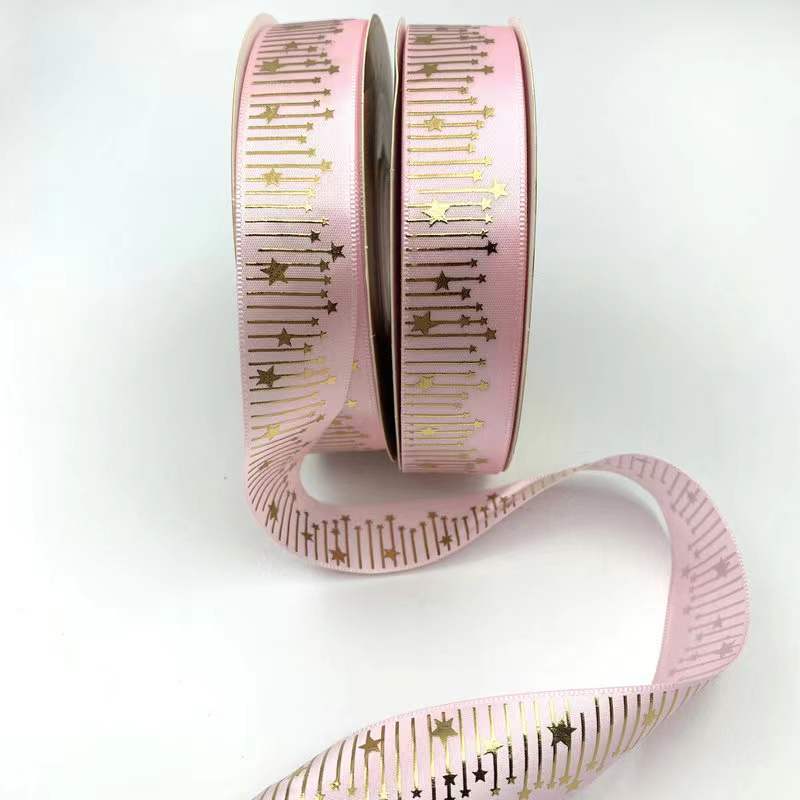 Cinta de meteorito dorado sólido caliente Impresión de estrellas cinta de poliéster bandeja de barra de cinta flor caja de regalo embalaje en stock al por mayor