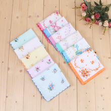 全棉女手帕  印花女士手帕 月牙边复古吸汗清爽小手帕女士印花