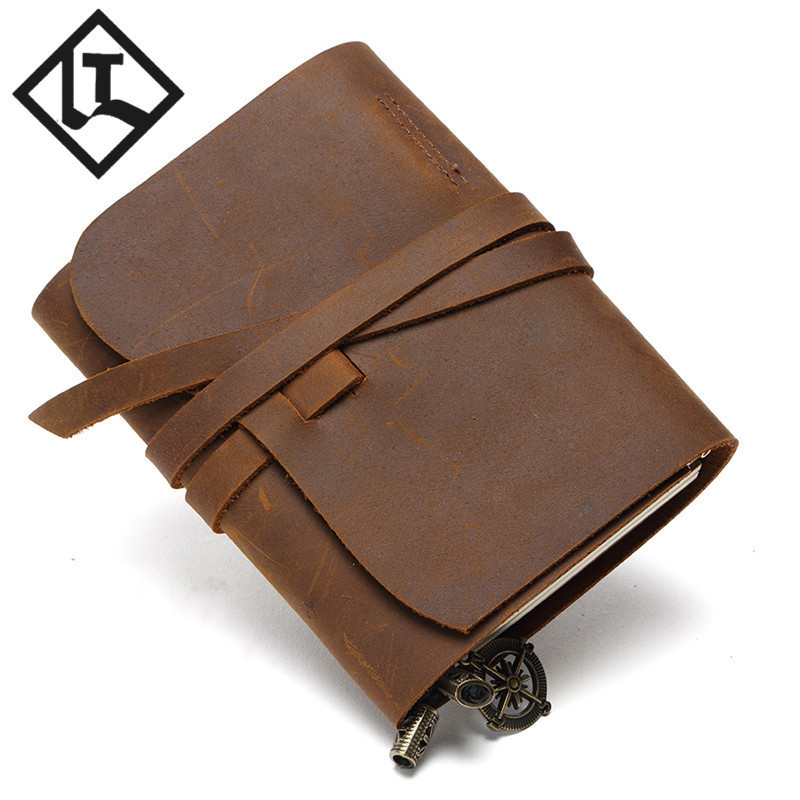 真皮笔记本 棕色复古手工记事本 跨境疯马皮活页小本子 可印logo