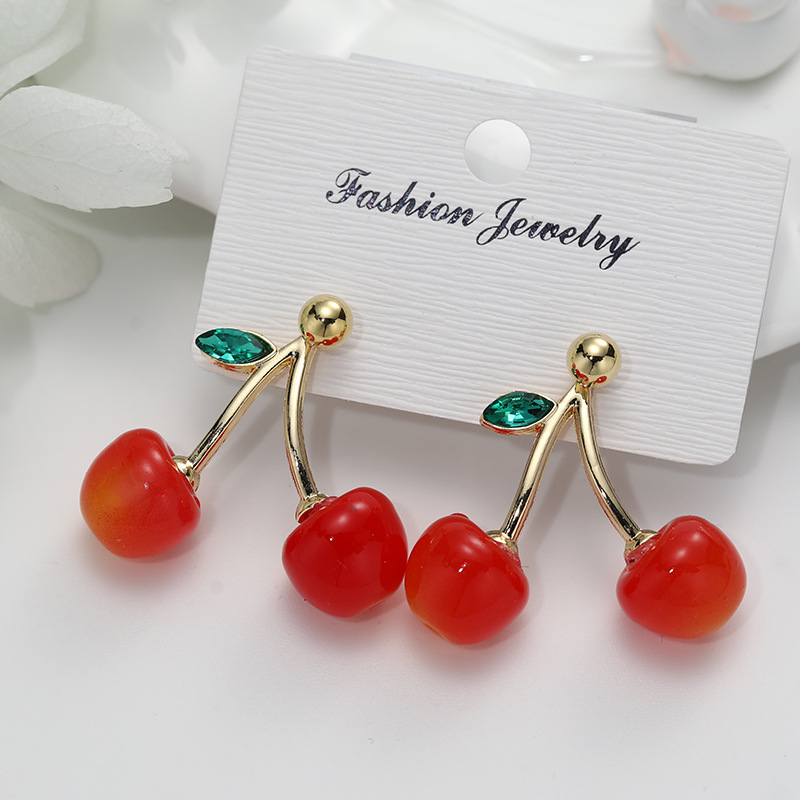 Aretes de cereza roja para mujer – colgante exquisito, fruta de imitación versátil, nuevo estilo