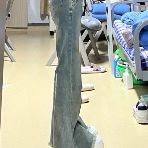 Vintage Micro-Bell Bottom Jeans - New Spring Collection - High-Waisted Loose Wide-Leg Slimming Frayed Straight Leg Ground-Length Pants