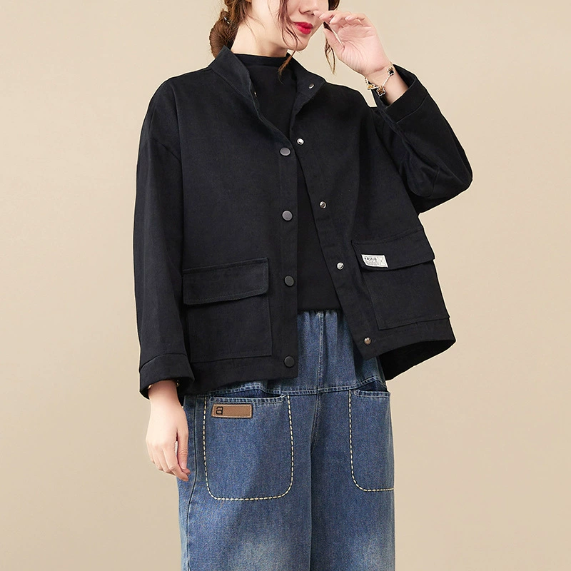 Autumn retro long-sleeve for leisure, jacket, oversize