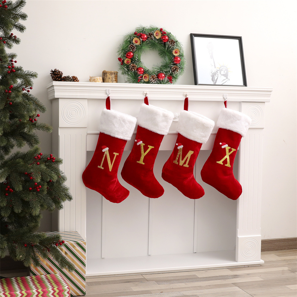 Nuevo calcetín de Navidad de letras nuevas ventas calcetines de Navidad decoración del árbol de Navidad colgante calcetines de letras de Navidad decoración bolsas de regalo de Navidad