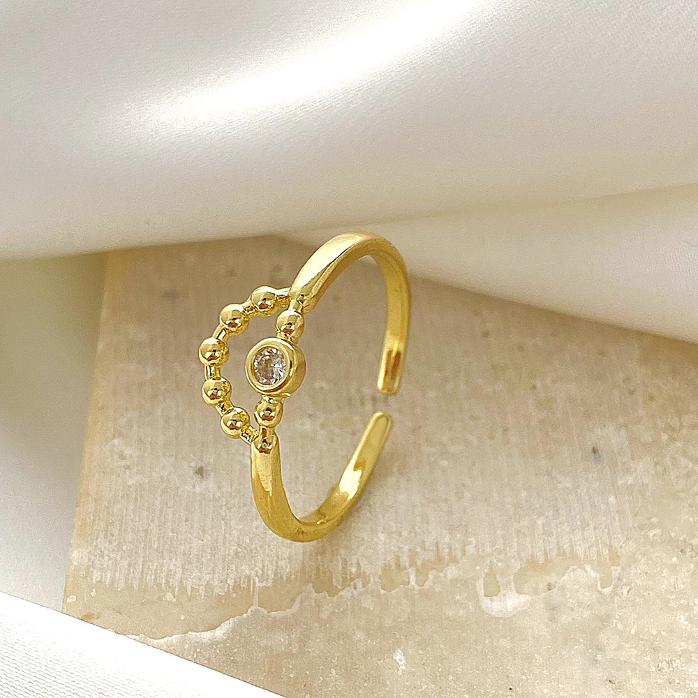 Mode Einfache Herz-förmigen Ring Stern Mond Crown Geometrische Open Index Finger Strass Kupfer Ring display picture 7