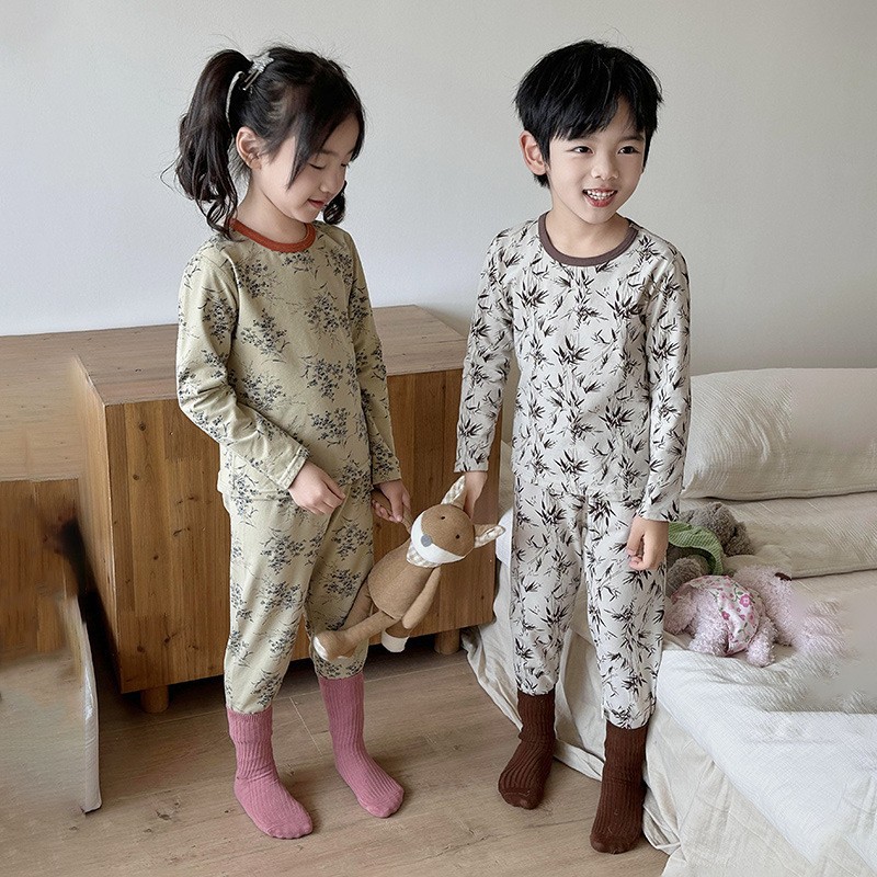 2025 Children's Lycra Thin Homewear Set Baby Seamless Underwear Boys Girls Spring Autumn Long Johns