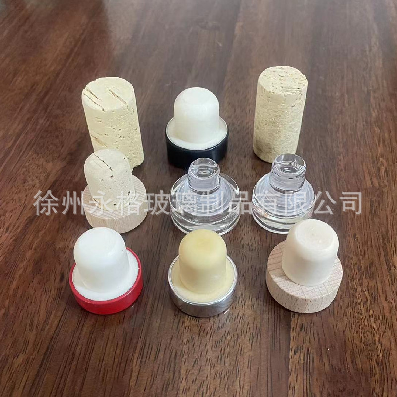 En stock al por mayor vino tinto corcho polímero corcho roble enchufe tipo T tapón sintético cubierta de cristal en stock sellado