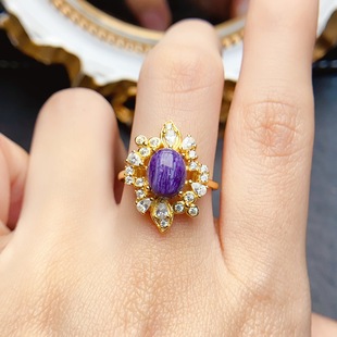 New natural amethyst ring S925 silver inlaid main stone 7*9mm Joker net red explosions women's jewelry wholesale