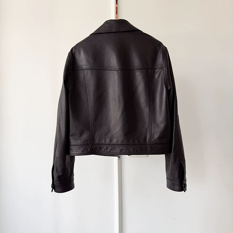 Женская кожаная куртка европейского genu ine leather короткая весна 2026 новая овчина Slim универсальная куртка с воротником лацканом