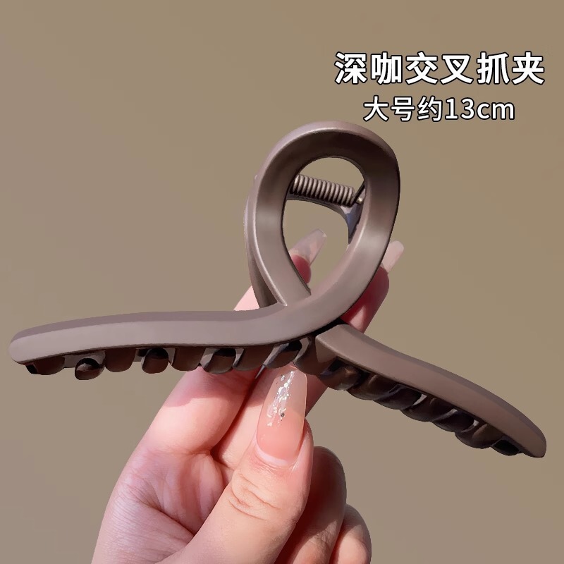 法式奶咖色毛绒鲨鱼夹女后脑勺高级感夹子精致抓夹发量大发夹批发|undefined