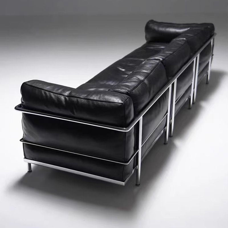 Corbusier italiano LC3 sofá de cuero simple sofá de línea recta medieval negro sofá de cuero de cera de aceite