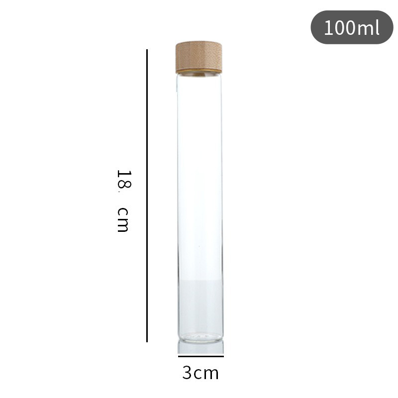 Botella de reactivo de la píldora de muestra de tapa de madera de bambú al por mayor, botella de embalaje de azafrán de boca de tornillo, botella de control de borosilicato de 30mm de diámetro