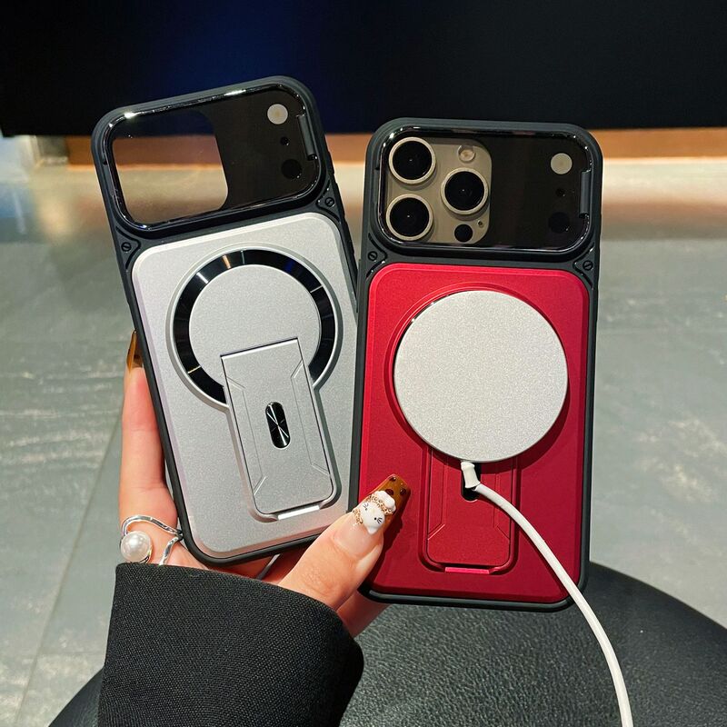 Cross-border applicable iPhone 17 magnetic phone case with lens cover and stand, Apple 16 Pro Max anti-drop protection Cross-border applicable iPhone 17 magnetic phone case with lens cover and stand, Apple 16 Pro Max anti-drop protection