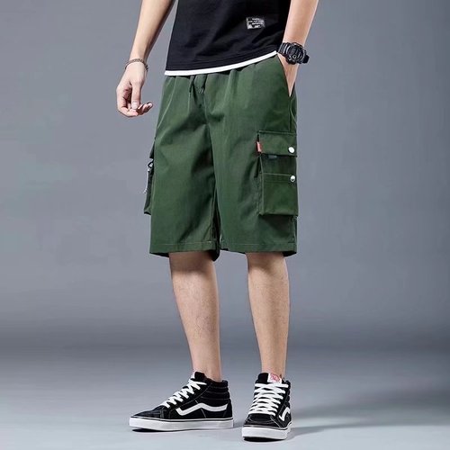 Cargo shorts for men, summer, thin, trendy, loose, large size, straight-leg pants, youth multi-pocket hip-hop casual pants