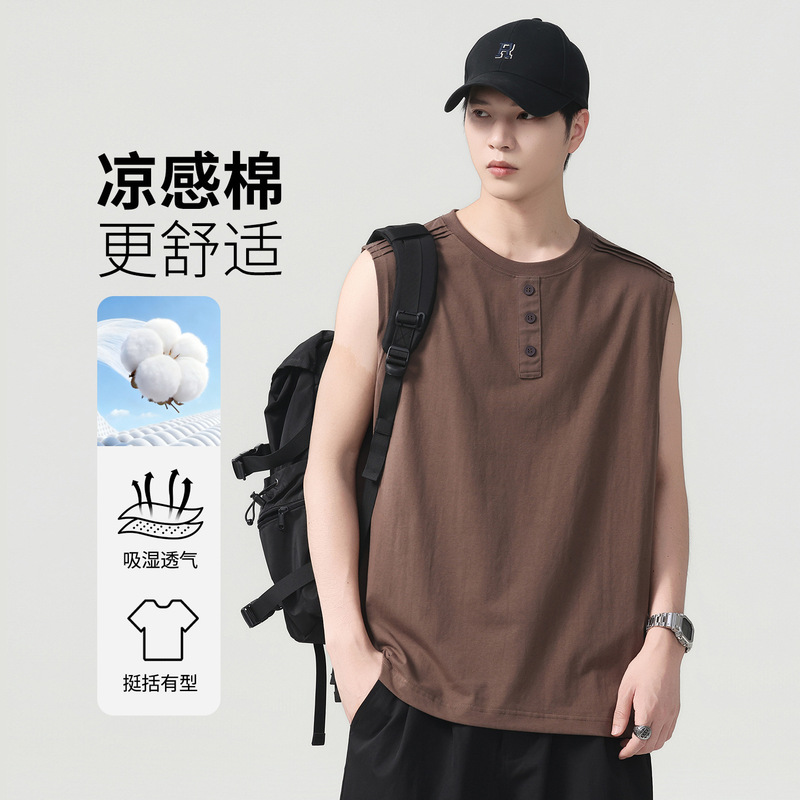 American Retro Sleeveless Vest for Men, New Summer Style, Lightweight, Loose-Fitting, Round-Neck, Cool Cotton Ice Silk, Old Money Style Top