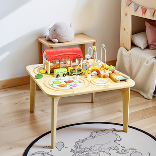 Woodnins Wooden Early Education Busy Table Kidsren's Educational Multi-Functional Magnetic Fishing and Piano Train Track Toy