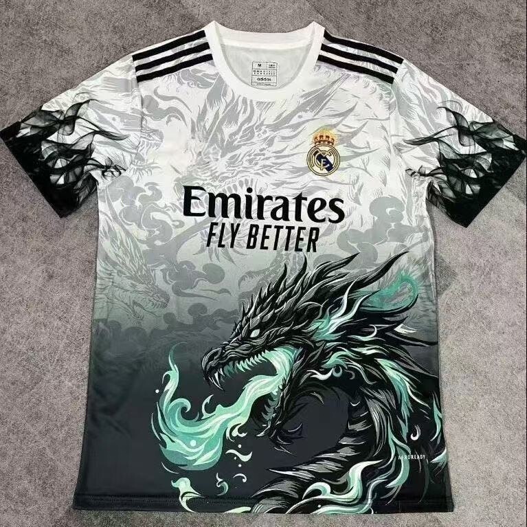 Real Madrid Jersey 25 Special Edition New Breathable Training T-Shirt with Dragon Pattern, Sports 3D Print Quick-Dry Short Sleeves