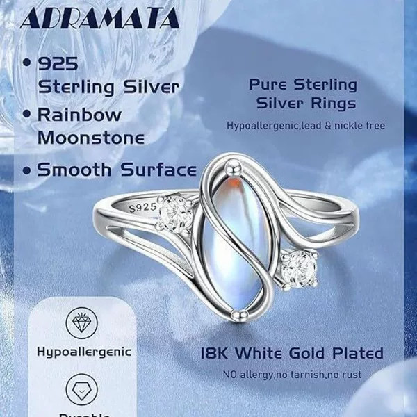Amazon's New Jewelry European and American Fashionable and Personalized Oval Moonstone Inlaid Zircon Women's Geometric Ring